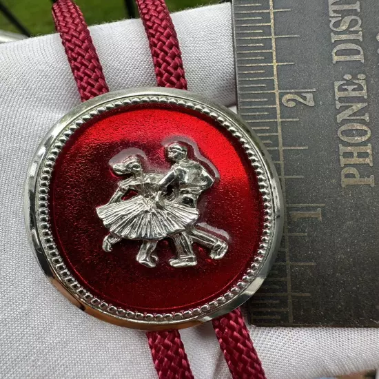 Vintage Western Silver Tone With Red Resin Bolo Tie