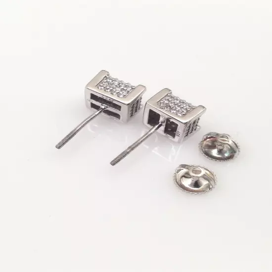 Men's 925 Sterling Silver Cz Square Cube Stud Earrings 7mm x4.5mm Screw Back