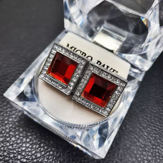 HIP HOP RED GEMSTONE FASHION CUBIC ZIRCONIA ICED STUD BILNG EARRING EARRINGS