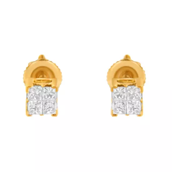 10KT Gold Princess Diamond Stud Earring (1/4 Cttw, J-K Color, I1-I2 Clarity)