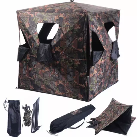 Ground Hunting Blind Portable Deer Pop Up Camo Hunter Weather Proof Mesh Window