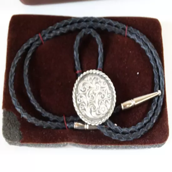 montana silversmiths black floral filigree engraved bolo tie