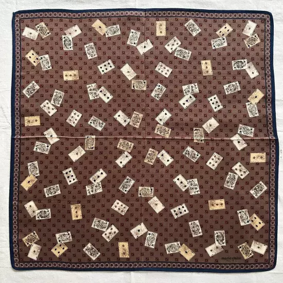 Handkerchief Vintage Brown Cotton Card Game & Geometric Red Pattern Hankie 18"