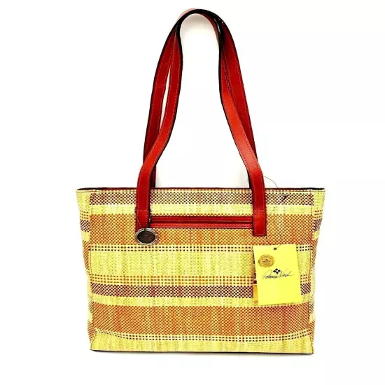 Patricia Nash Italian Fine Straw Multi Weave Ochre Viana Tote P544370 New