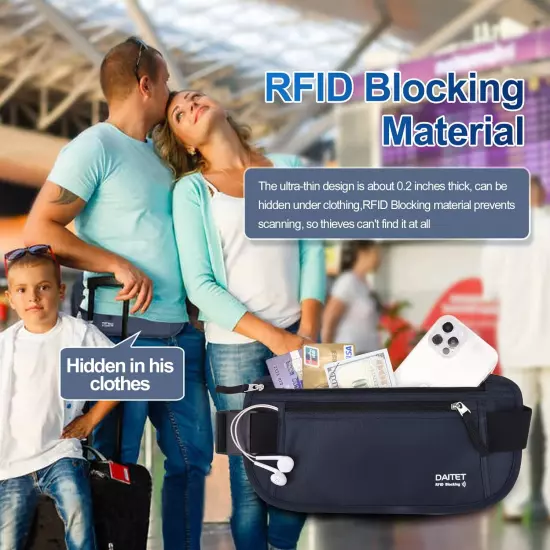 RFID Blocking Money Belt for Men Women, Slim Fanny Pack for Travel，Running,Conce