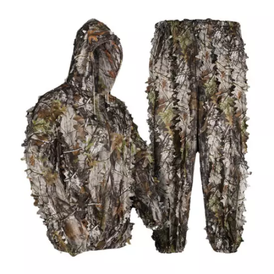 Leaf Ghillie Suit Woodland Camo Camouflage Clothing 3D Leaves Jacket Pants Set 