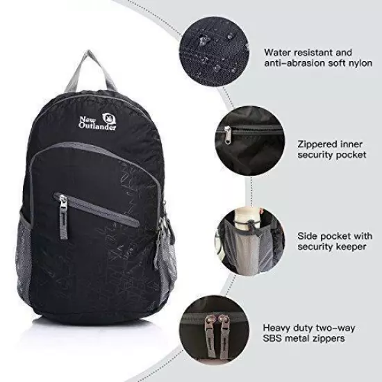 Outlander Packable Handy Lightweight Travel Hiking Backpack Daypack-Black-L