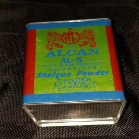 Vtg Alcan Sweeden Black Powder Can Empty AL-5 White Flake