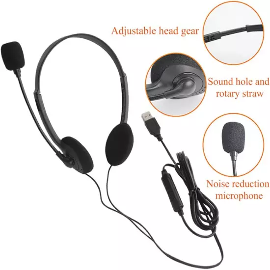 USB Headset Computer Headset with Microphone, Lightweight PC Headset Wired Headp