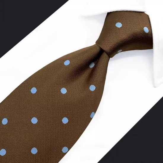 S&W SHLAX&WING Necktie Set for Men Brown with Blue Dots for Suits Elegant 63"