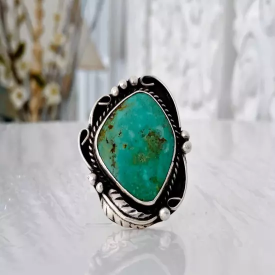 Sterling Silver 925 Turquoise Mexico Southwest Mens Native Style Bold Large Ring