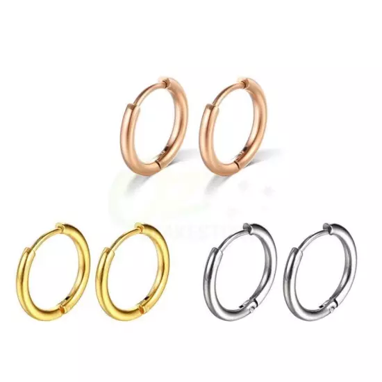 Surgical Steel 1-5PC Huggie Hoop Sleeper Ring Earrings Ear Nose Body Ring