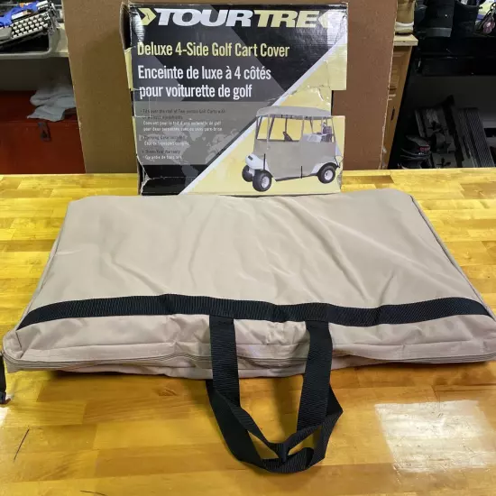 TourTrek 4 Sided Deluxe Golf Cart Cover Waterproof Tan With Bag Heavy Duty NEW