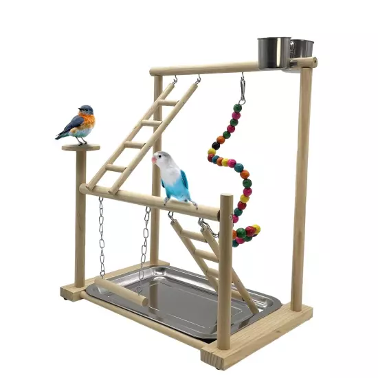 Parrots Playground, Bird Play Gym Wood Perch Stand Colours Revolving Climb La...