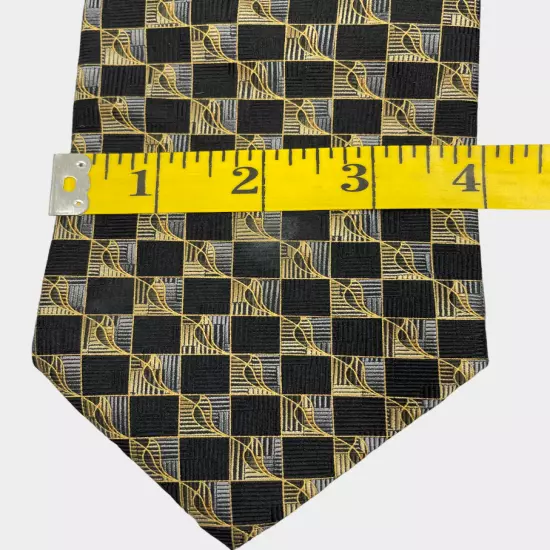 NWT ROUNDTREE & YORKE Geometric Black Gold Handmade Silk Tie Men's 4" x 57" NEW