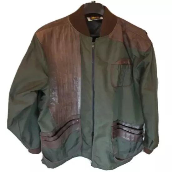 Spinging Teal Weather Coat -- Olive with Brown Distressed Leather Size XL