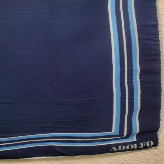 ADOLFO SCARF FINE SILK NAVY Baby BLUE STRIPED VINTAGE 80s MENS Silk HANDKERCHIEF