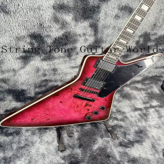 Red Solid Body New Custom Explorer Electric Guitar Black Pickguard 2H Pickups