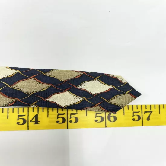 Louis Feraud Geometric Blue Beige Silk Necktie Tie Men's 3.8" x 57"