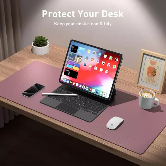 Non-Slip PU Leather Desk Pad, 31.5" x 15.7", Waterproof, Dark Pink