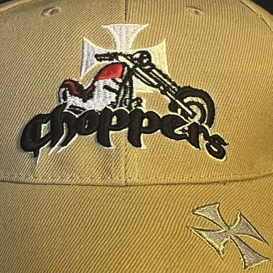 Choppers Embroidered Cap Hat Beige WHite & Silver Iron Cross Adult Cap Hat NEW!