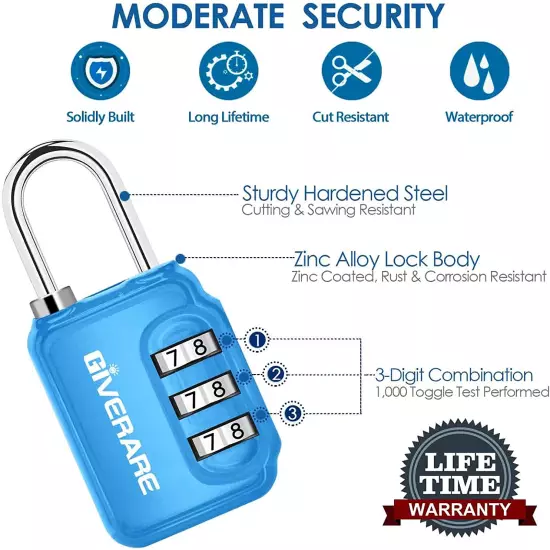 GIVERARE 2 Pack Combination Lock, 3-Digit Padlock Keyless, Resettable Luggage Lo