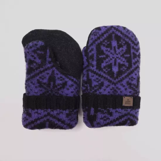 Upcycled Wool Black Purple Sweater Mittens Sherpa Fleece Lined NEW Adult M/L