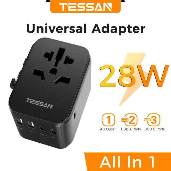 100W Universal Travel Adapter with USB and Type-C Fast Charging Power Adapter