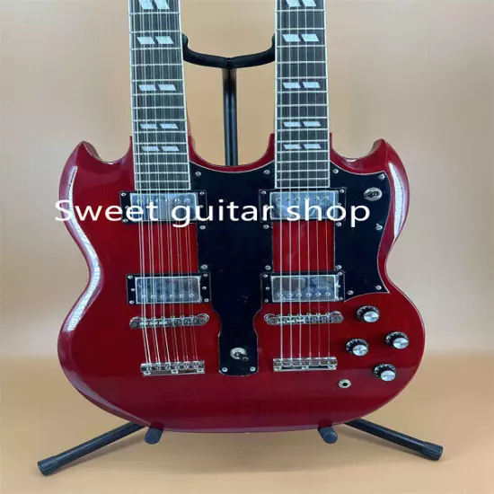 Red Electric Guitar SG Double Wine 6+12-Strings HH Pickup Fixed Bridge Fast Ship