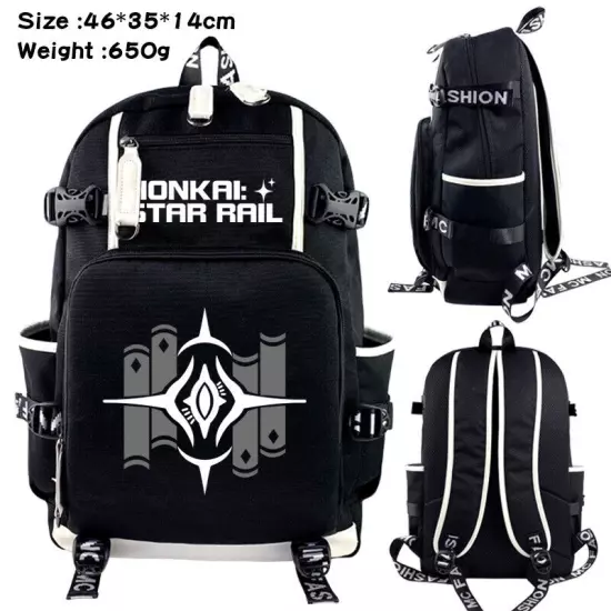 Honkai Star Rail USB Backpack Kids Teens Schoolbag Black Shoulder Outdoor Bags