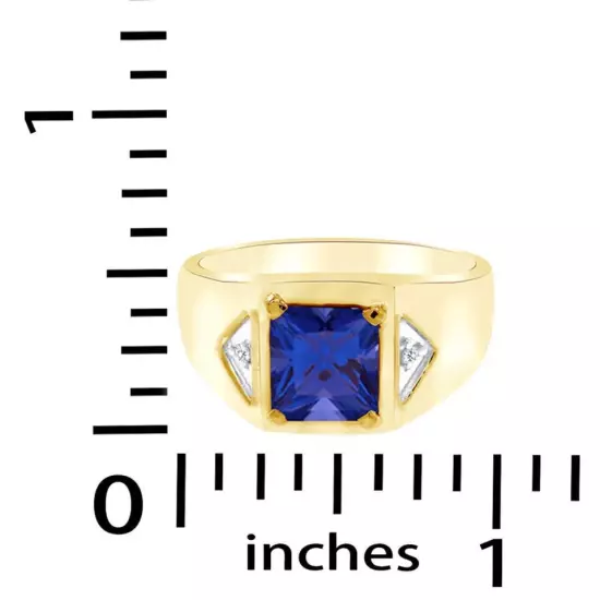 14K Gold Plated Simulated Blue Sapphire Diamond Accent Ring For Mens