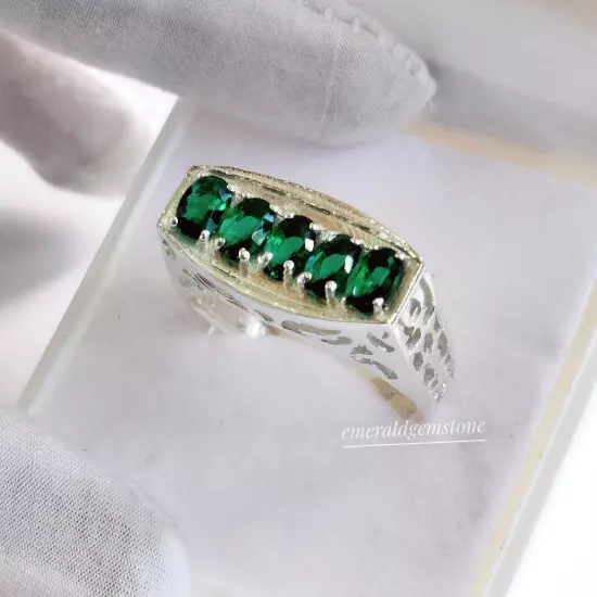 Natural Emerald Men's Ring, 925 Sterling-Silver Ring, Wedding Ring For Him Gifts