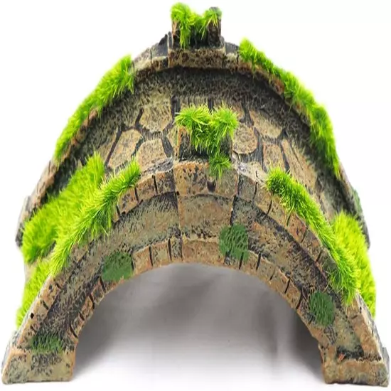 Fish Tank Decor Arch-Bridge Drawbridge with Grass for Aquarium Landscaping Decor