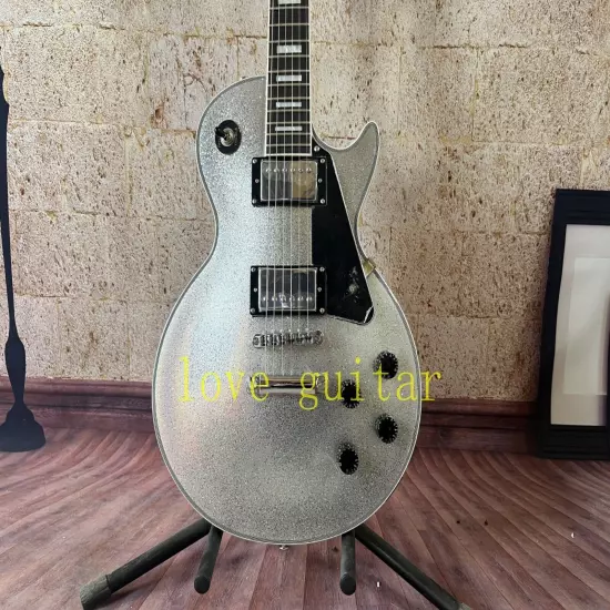 LP Custom electric guitar Silver Sparkle Metal Flake Mahogany body 6 string