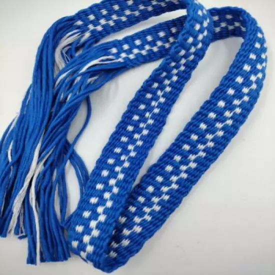 Item3167: Powder Horn inkle strap primary blue and white cotton 7/8" x 41" 