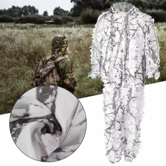 1 Set Ghillie Snow 3D Leaf Suit Jackets and Pants Suit Hunting Clothes Equipment