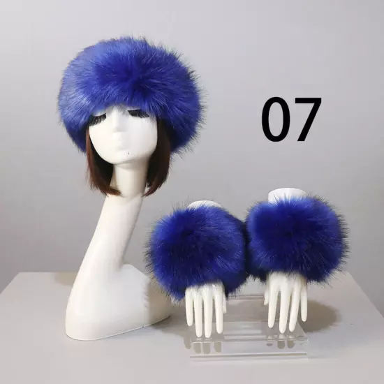 Women Wam Faux Fur Hat Cuff Set Winter Warmer Hat Arm Wrist Sleeve Gloves