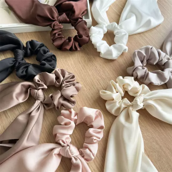 Scrunchie Long Scarf Satin Hair Bow Ponytail Elastic Hairband Rope Ribbon Ties