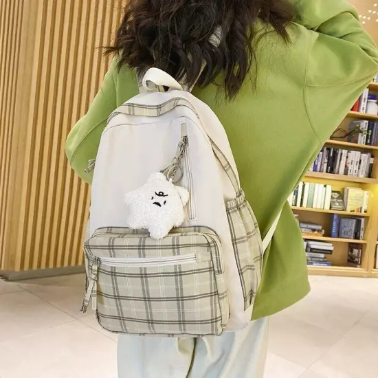 Girl Travel School Bag Book Backpack College Plaid Backpack Women Laptop Bag