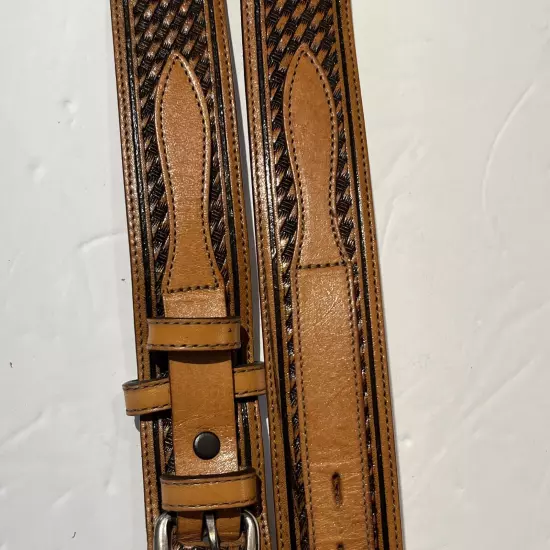 Men Leather Belt Cowhide Silverado USA Size 40 Is 45”long Aqua Silvertone Buckle