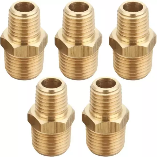 5Pc 3/8" Male to 1/4" Male NPT Hex Nipples Reducer Adapter Brass Pipe Fittings