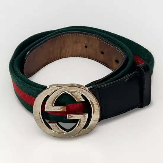 Gucci GG Buckle Belt Nylon Leather 411924 Made in Italy H917N Flaws Please Read