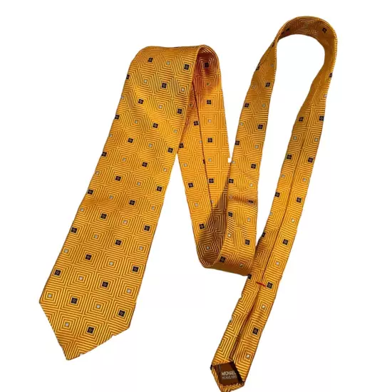 MICHAEL KORS Men's Necktie Yellow Geometric Blue Square Blue Micro Dot Silk