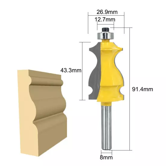 8mm Shank Architectural Molding Frame Router Bit Profile Edge Cutter 3PCS Set