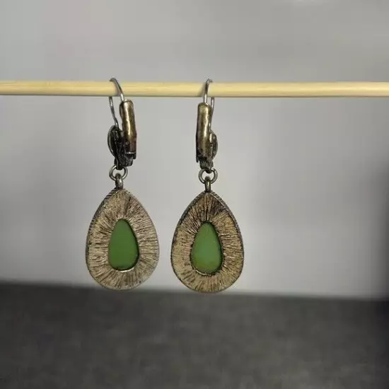 Green Turquoise Teardrop Dangle Earrings, Vintage, Southwestern, Boho, 