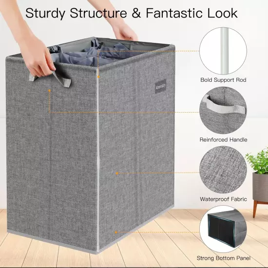 Double Laundry Hamper Collapsible Laundry Basket，145L Clothes Hamper 2 Section w