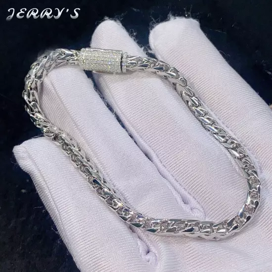 4mm 925 Sterling Silver Curb Round Chain Moissanite Buckle Bracelet Necklace