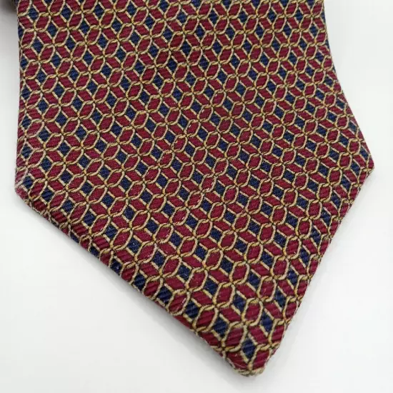 Brooks Brothers Makers Mens Silk Foulard Tie-Burgundy Navy Gold 60" Necktie Vtg