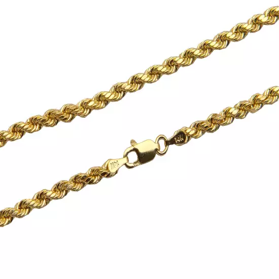 14k Solid Yellow Gold Rope Chain Necklace Bracelet 1mm-10mm Men Women Sz 7"-30"