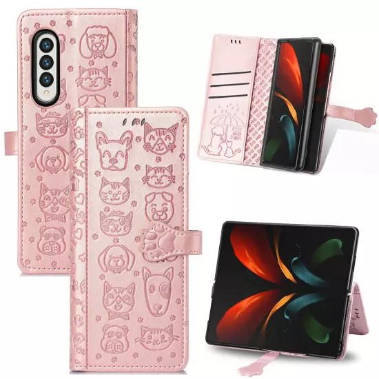 For samsung galaxy z fold 3/4/5/6 Cute PU Leather Flip Phone Case Kickstand NEW